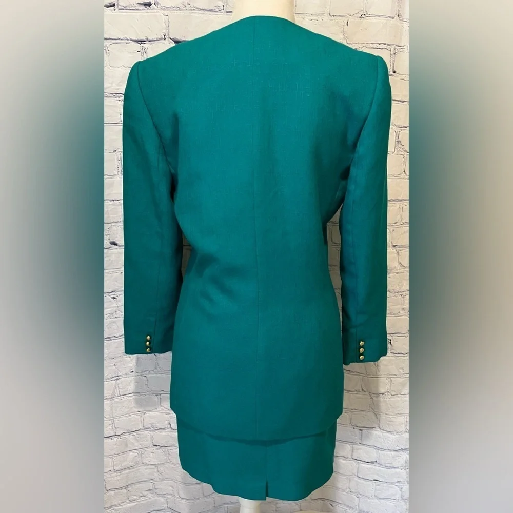 Vintage Sassoon Teal Skirt Suit With Gold Tone Buttons 2 Pcs Set Size 8 - Picture 5 of 13